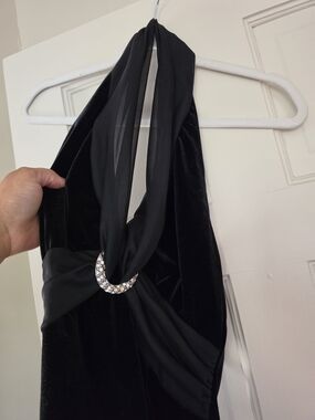 Onyx Medium Elegant Black Halter Velvet Top with Crystal Detail
